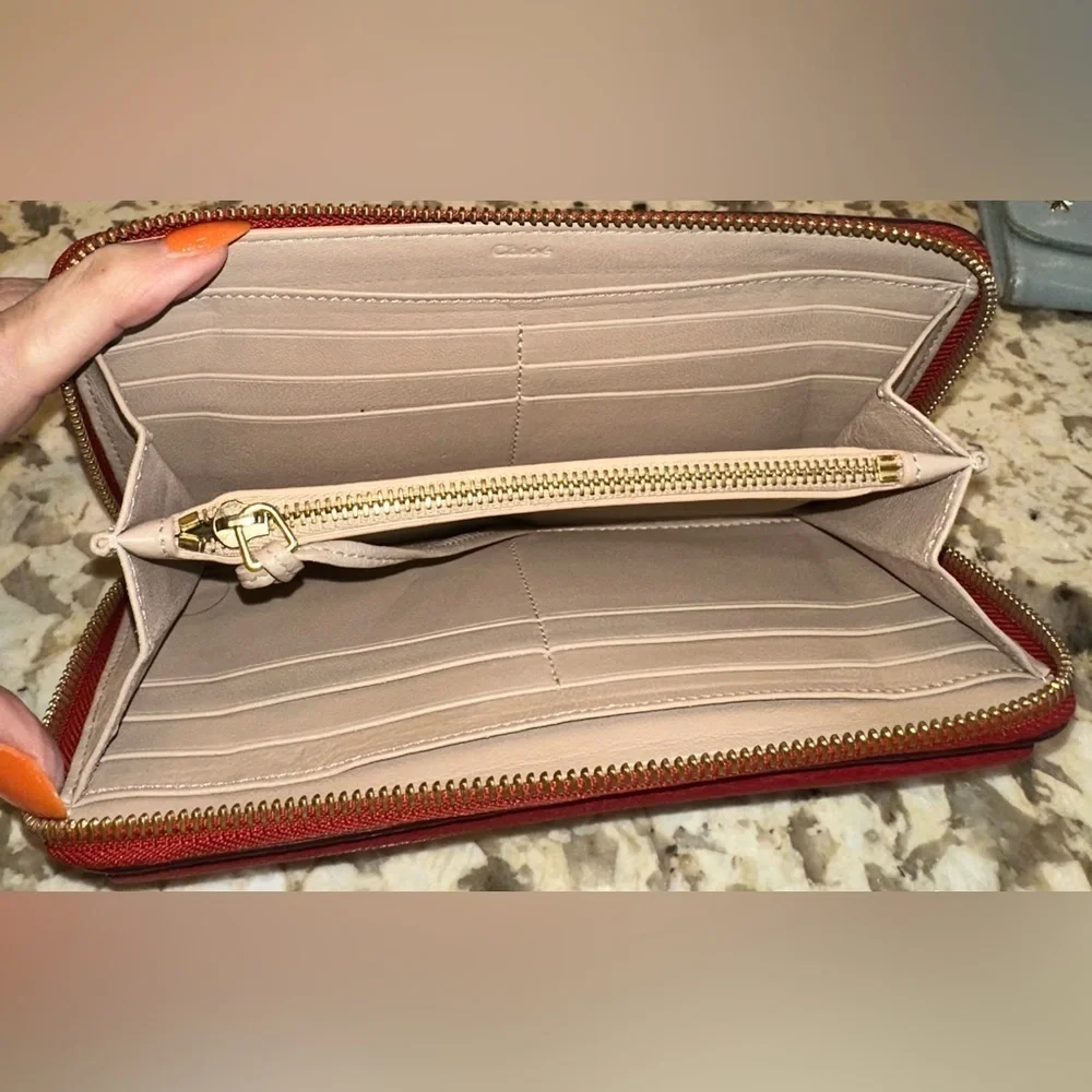 Classic Chloé Red Leather Front Pocket Continental Zip @ Wallet Gold Hardware